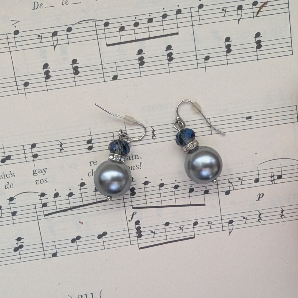 Elegant Silver and Blue Pearl Earrings
